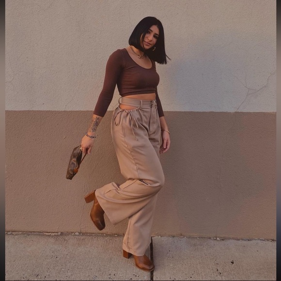 Pants - Cute light brown flare cutout pants. Worn once 🤎